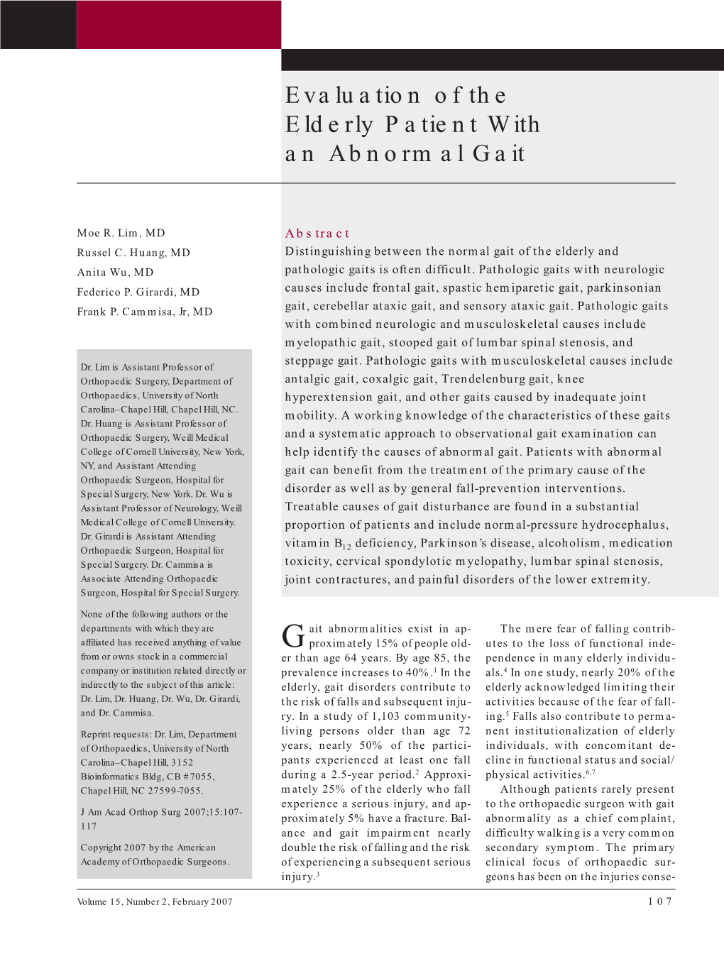 Evaluation of the Elderly Patient with an Abnormal Gait