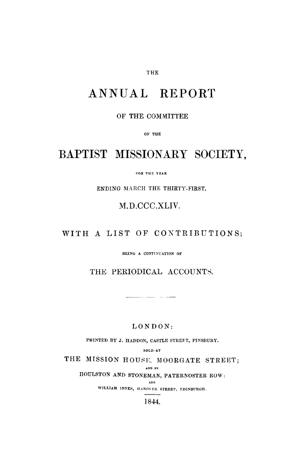 Annual Report Baptist Missionary Society