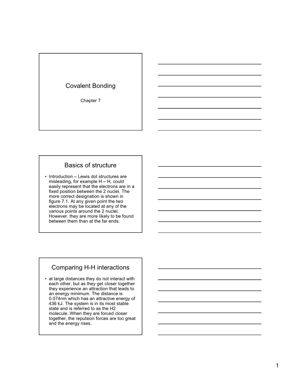 Covalent Bonding Basics of Structure Comparing H-H Interactions