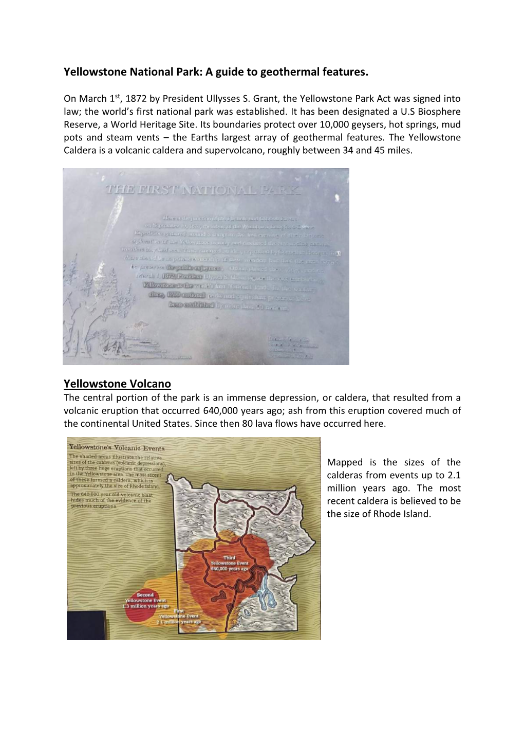 Yellowstone National Park: a Guide to Geothermal Features. Yellowstone Volcano