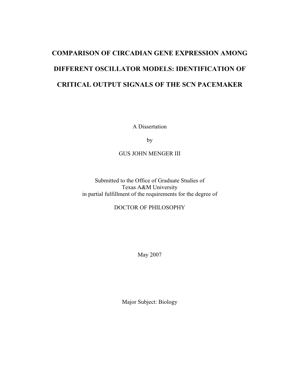 Comparison of Circadian Gene Expression Among