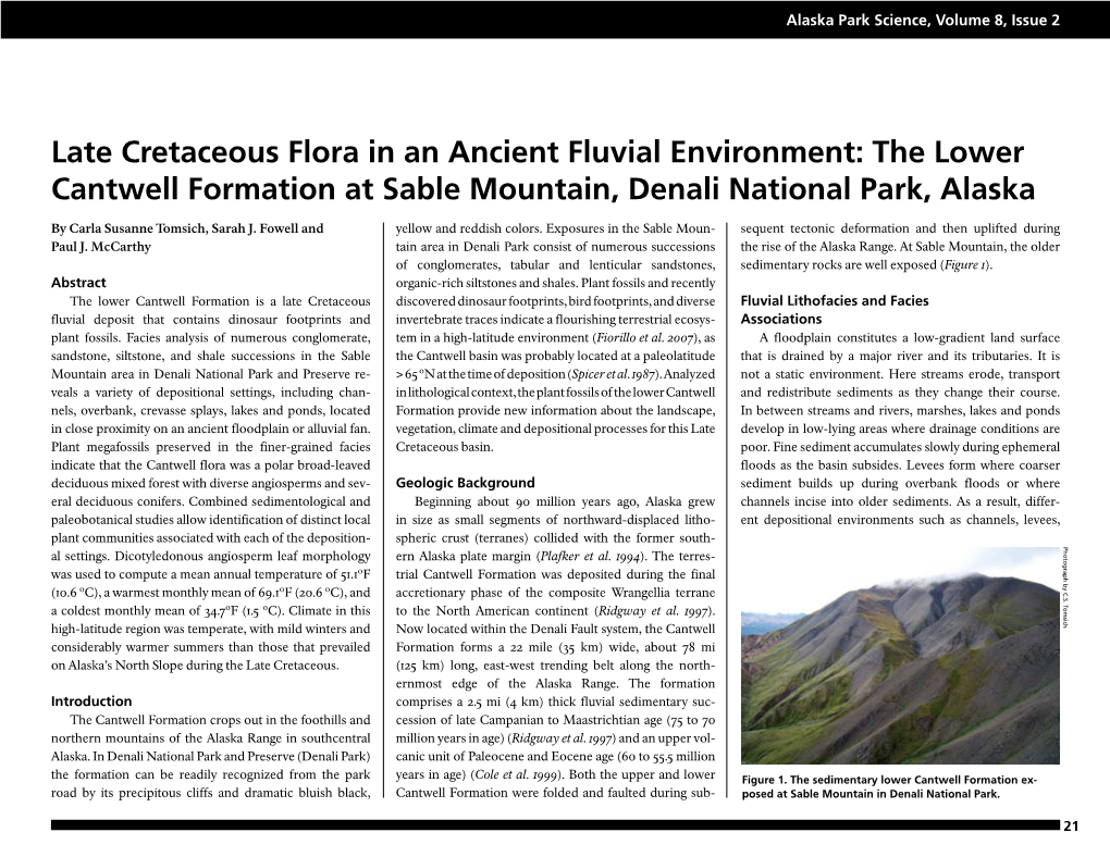 Late Cretaceous Flora in an Ancient Fluvial Environment: the Lower Cantwell Formation at Sable Mountain, Denali National Park, Alaska