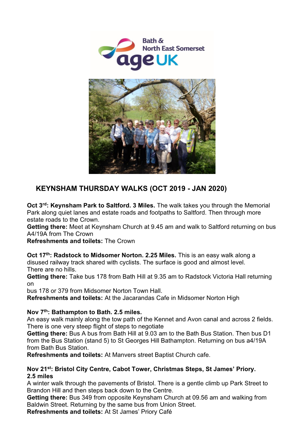 Keynsham Thursday Walks (Oct 2019 - Jan 2020)