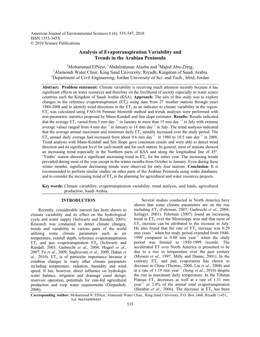 Analysis of Evapotranspiration Variability and Trends in the Arabian Peninsula