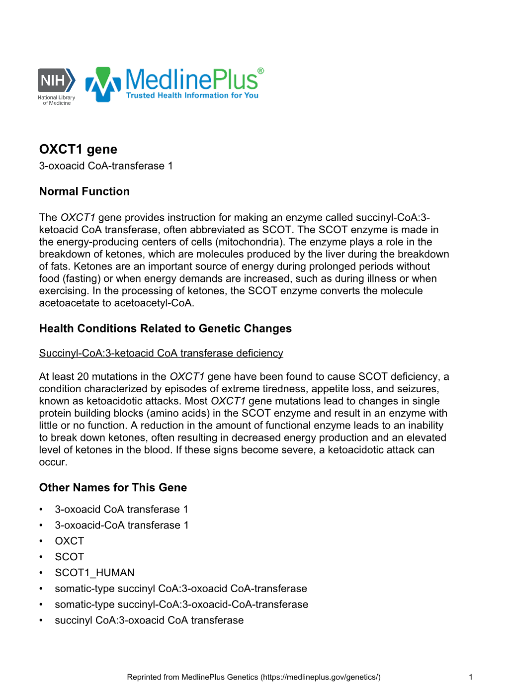 OXCT1 Gene 3-Oxoacid Coa-Transferase 1