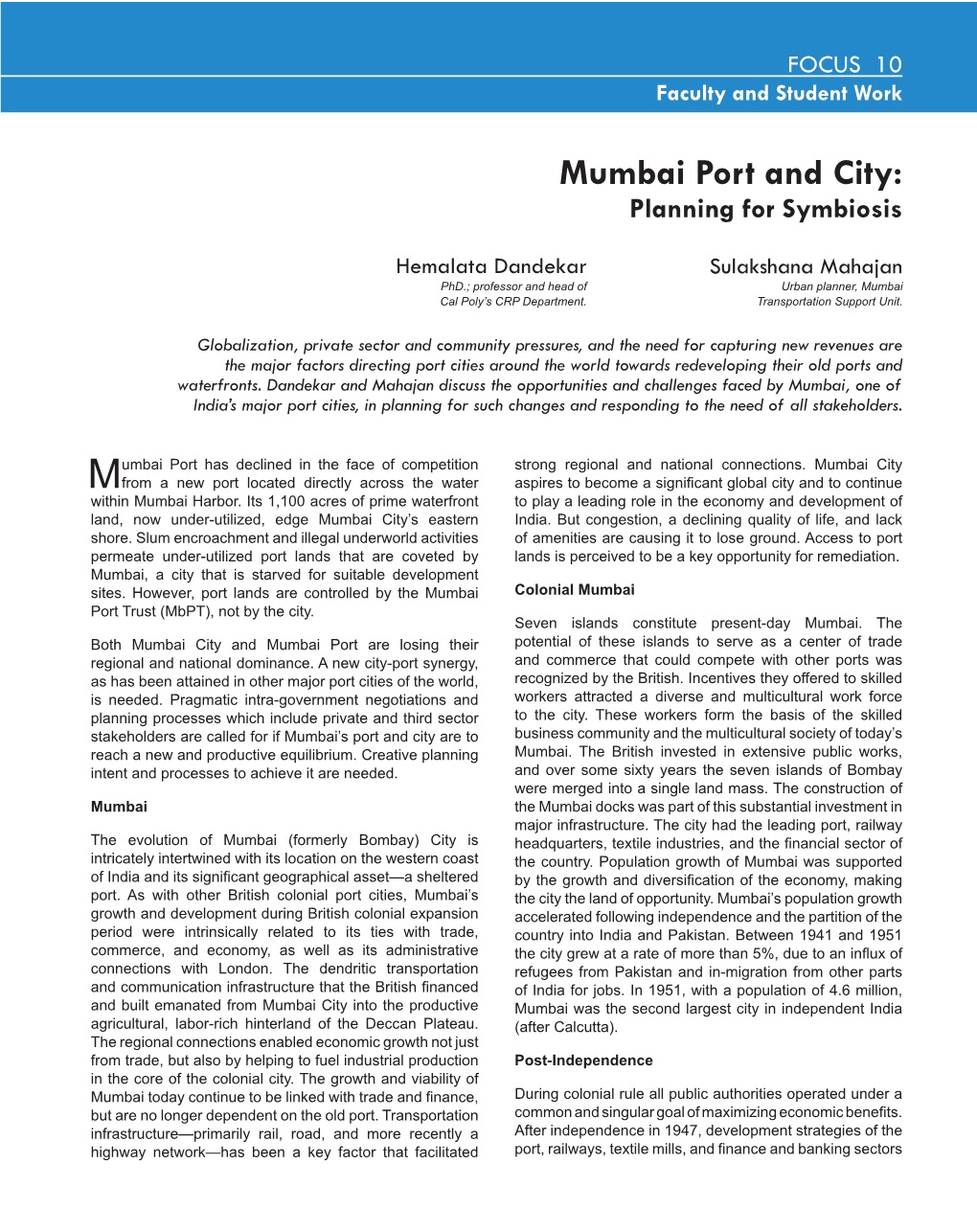 Mumbai Port and City: Planning for Symbiosis