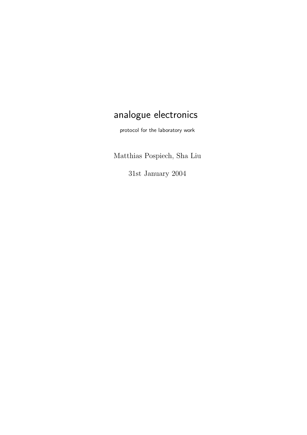 Analogue Electronics