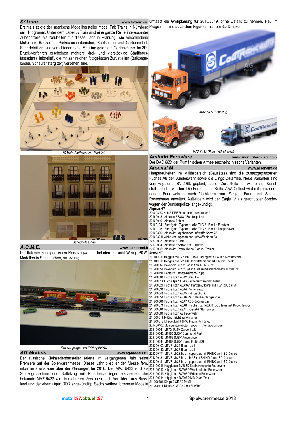 87Train A.C.M.E. AG Models Amintiri Feroviare Arsenal M