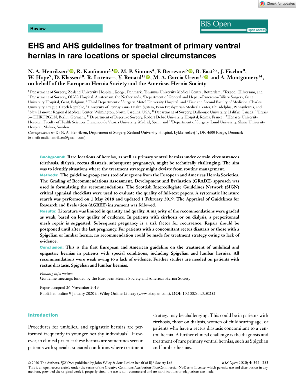 EHS and AHS Guidelines for Treatment of Primary Ventral Hernias in Rare Locations Or Special Circumstances