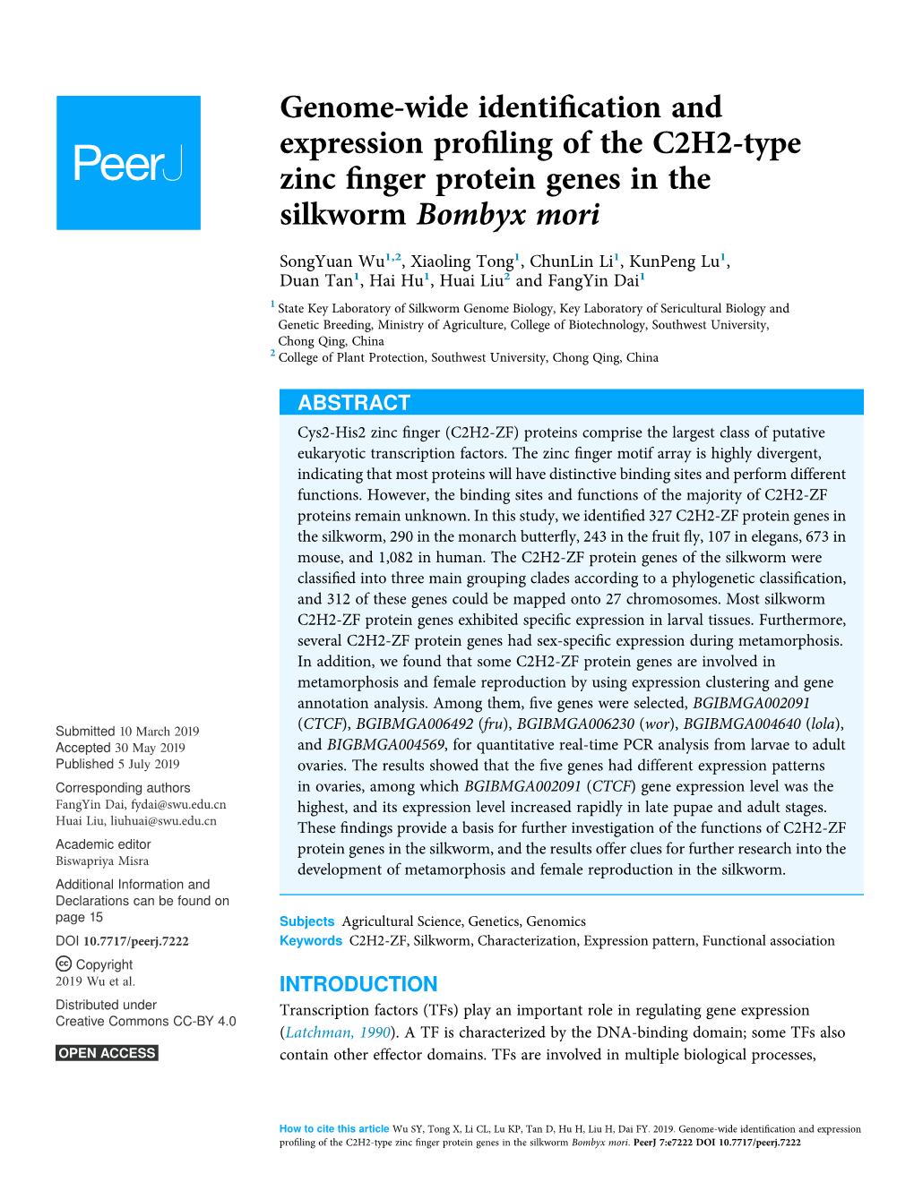 Genome-Wide Identification and Expression Profiling of the C2H2