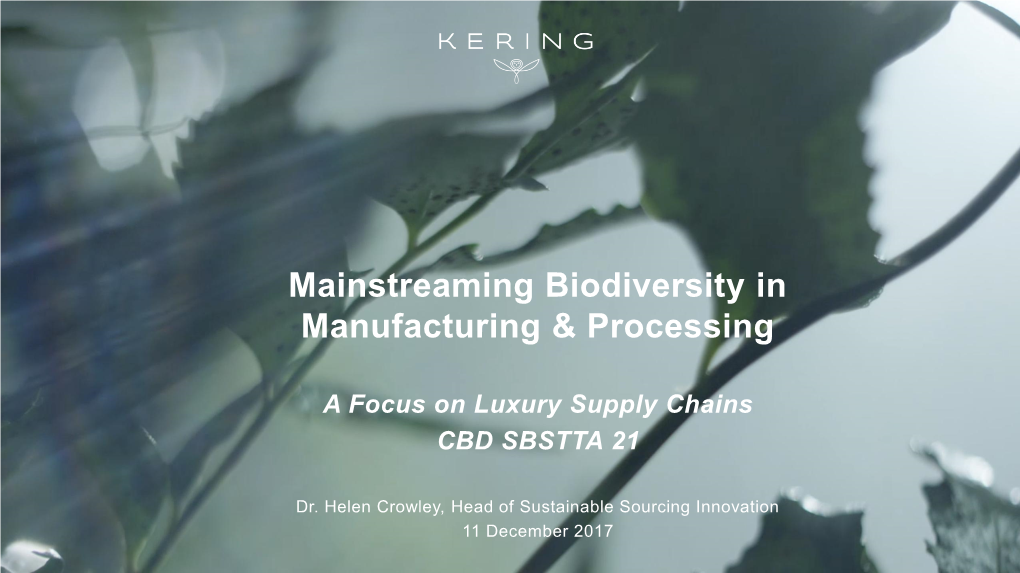 Mainstreaming Biodiversity in Manufacturing & Processing