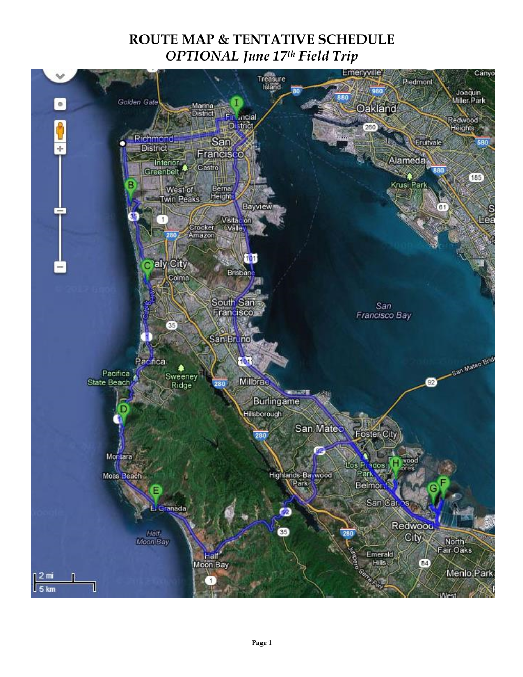 ROUTE MAP & TENTATIVE SCHEDULE OPTIONAL June 17Th