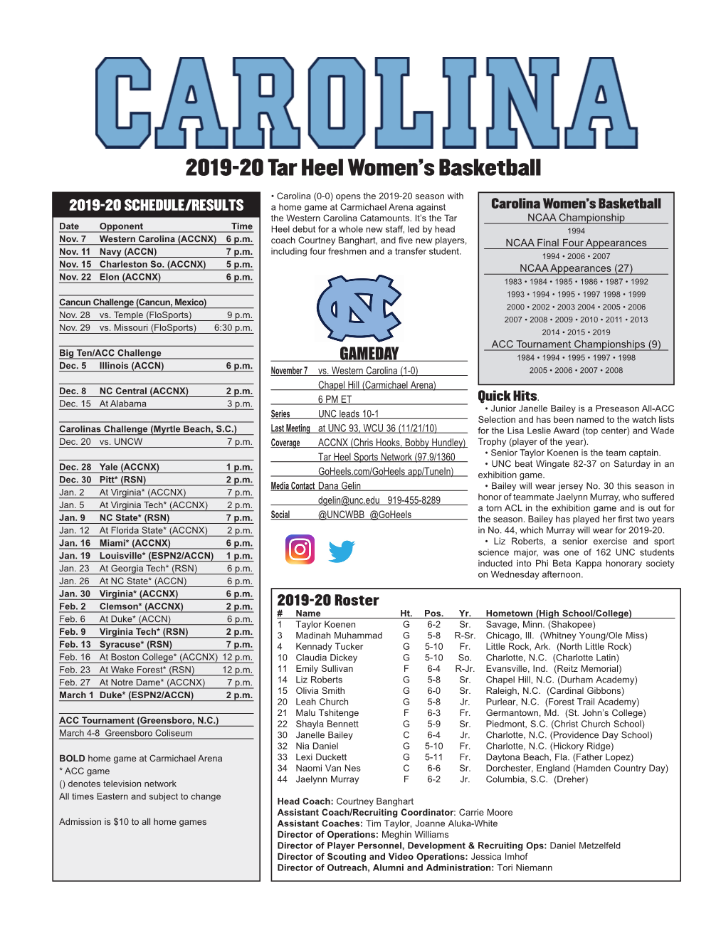 2019-20 Tar Heel Women's Basketball