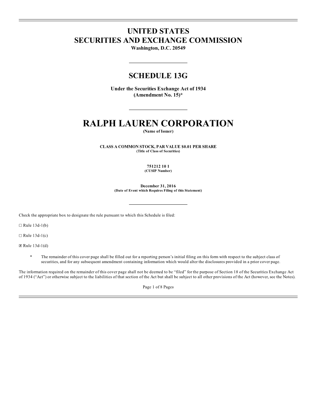 RALPH LAUREN CORPORATION (Name of Issuer)