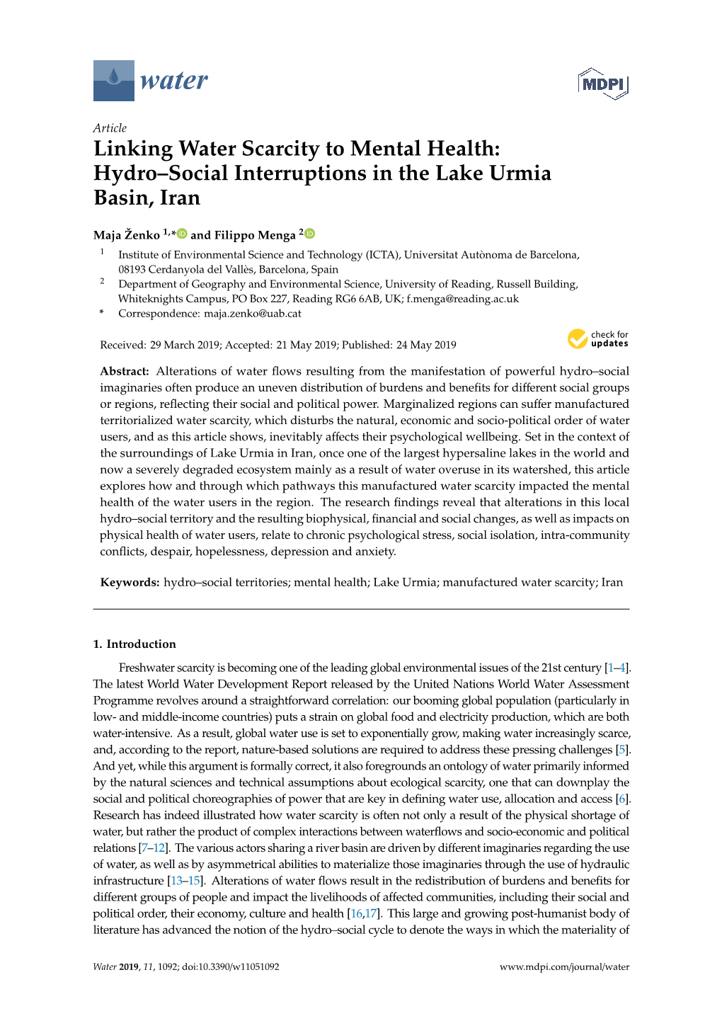 Linking Water Scarcity to Mental Health: Hydro–Social Interruptions in the Lake Urmia Basin, Iran