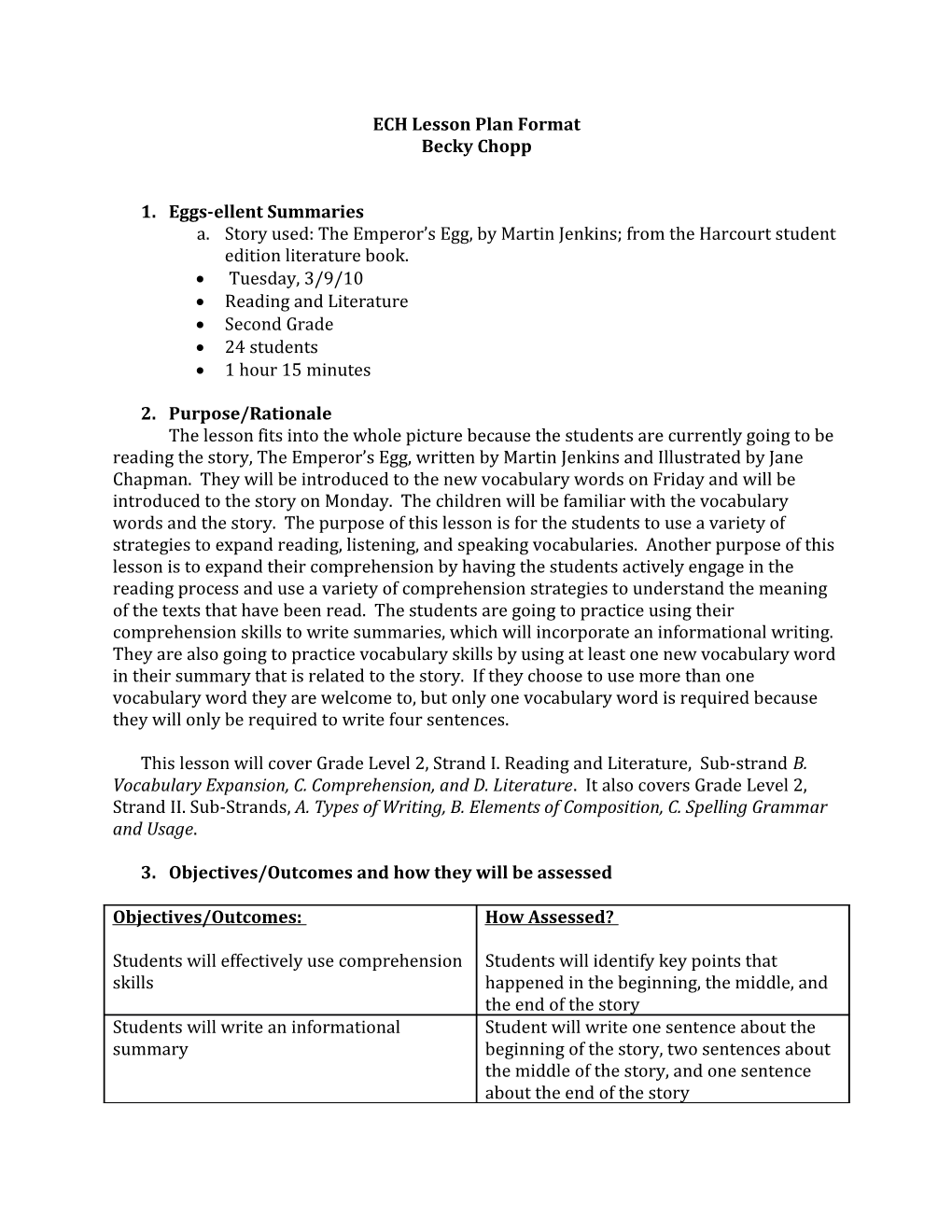 ECH Lesson Plan Format