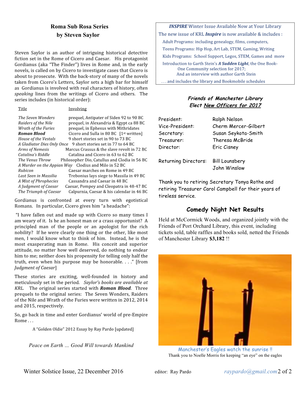 Winter Solstice Issue, 22 December 2016 Editor: Ray Pardo Raypardo@Gmail.Com 2 of 2