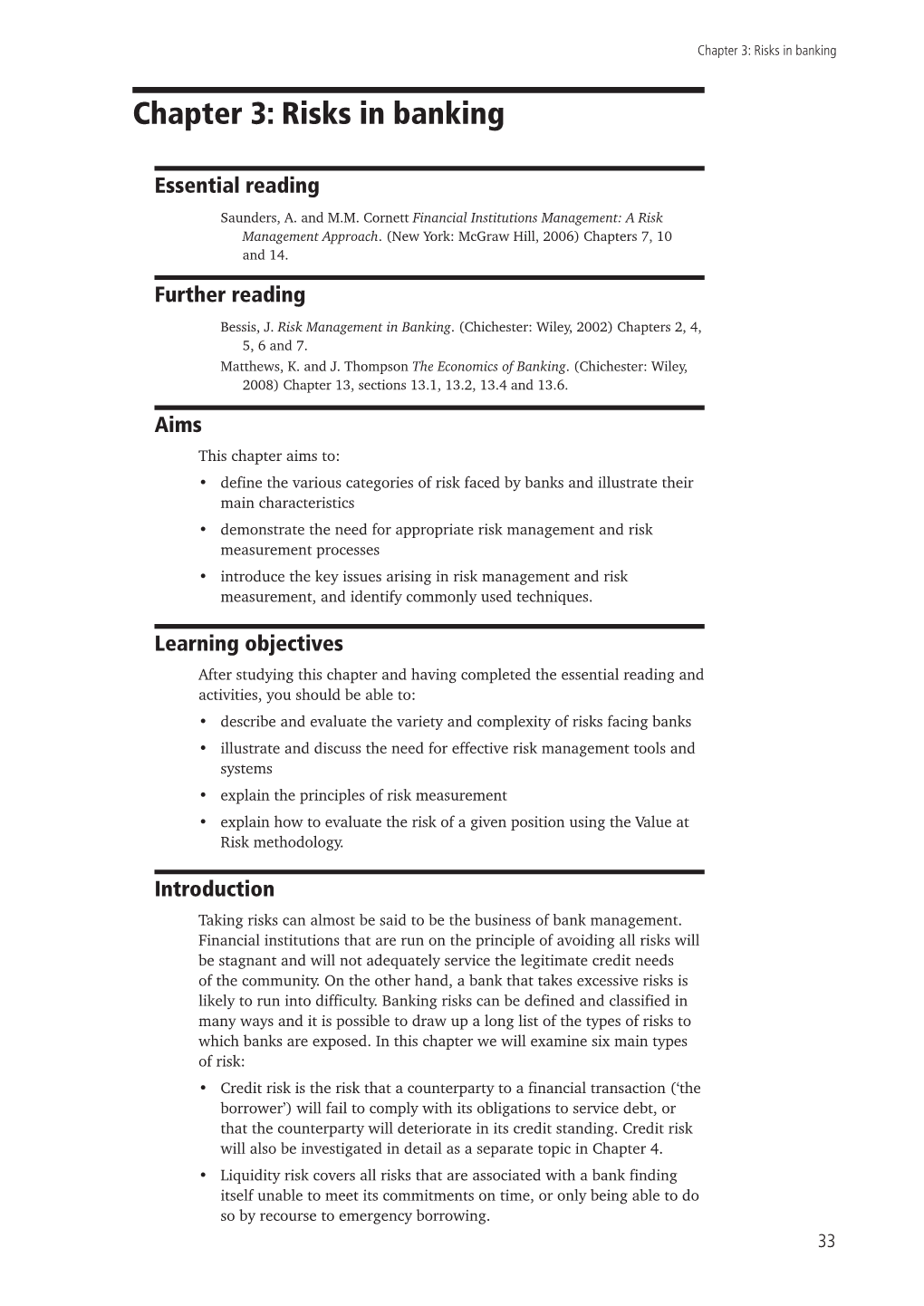 Chapter 3: Risks in Banking