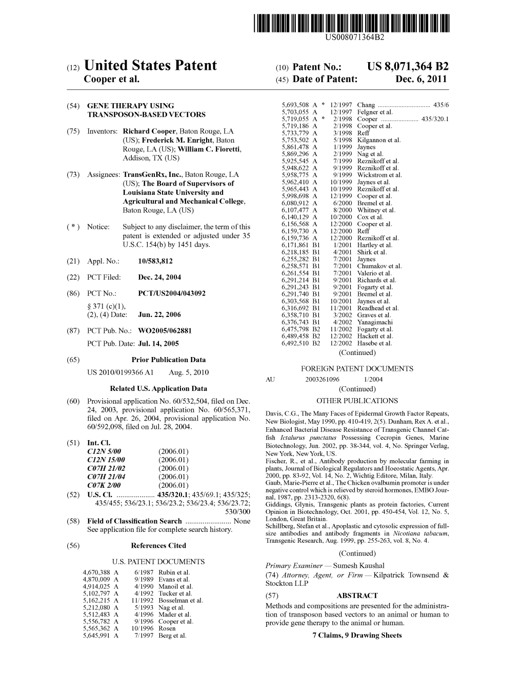 (12) United States Patent (10) Patent No.: US 8,071,364 B2 Cooper Et Al
