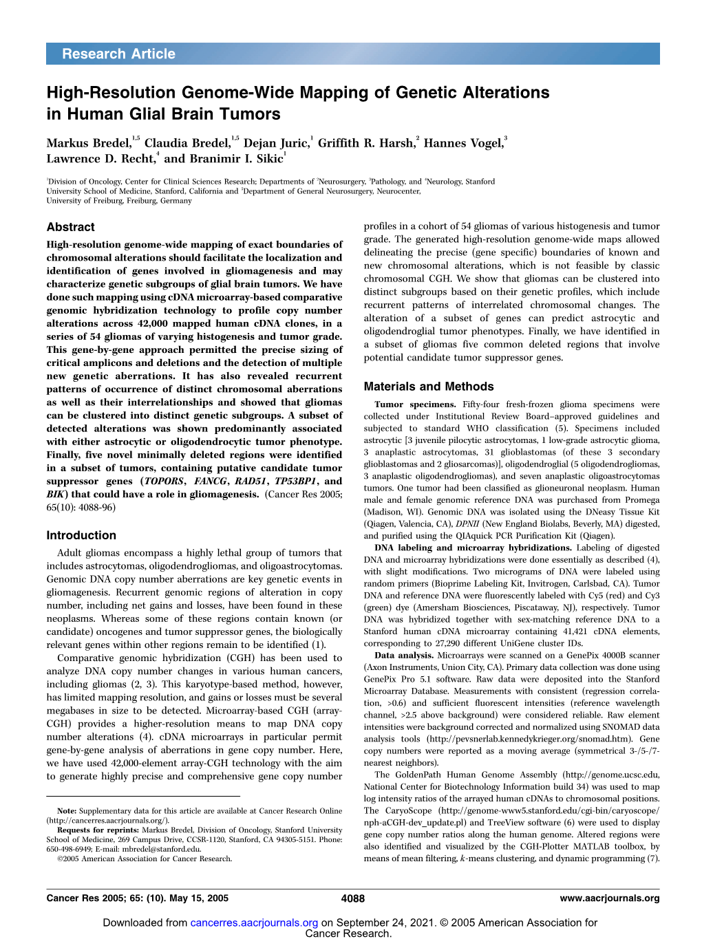 High-Resolution Genome-Wide Mapping of Genetic Alterations in Human Glial Brain Tumors