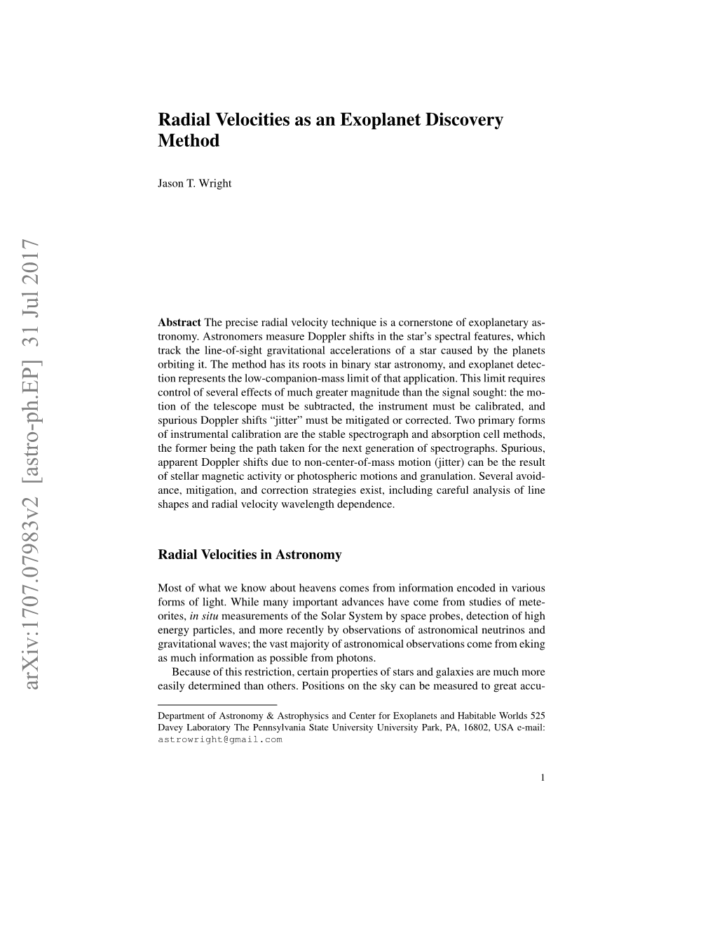 Radial Velocities As an Exoplanet Discovery Method