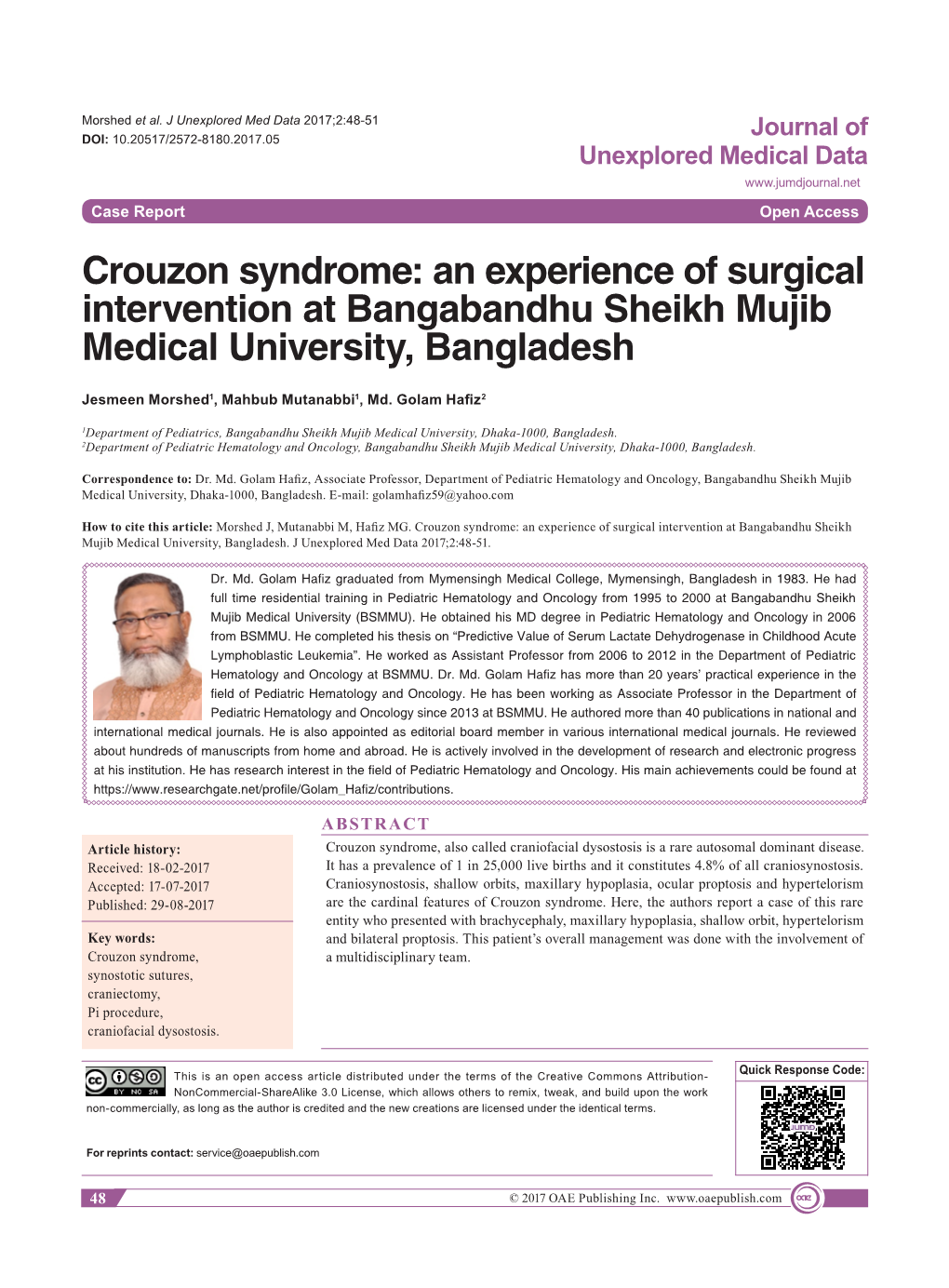Crouzon Syndrome: an Experience of Surgical Intervention at Bangabandhu Sheikh Mujib Medical University, Bangladesh