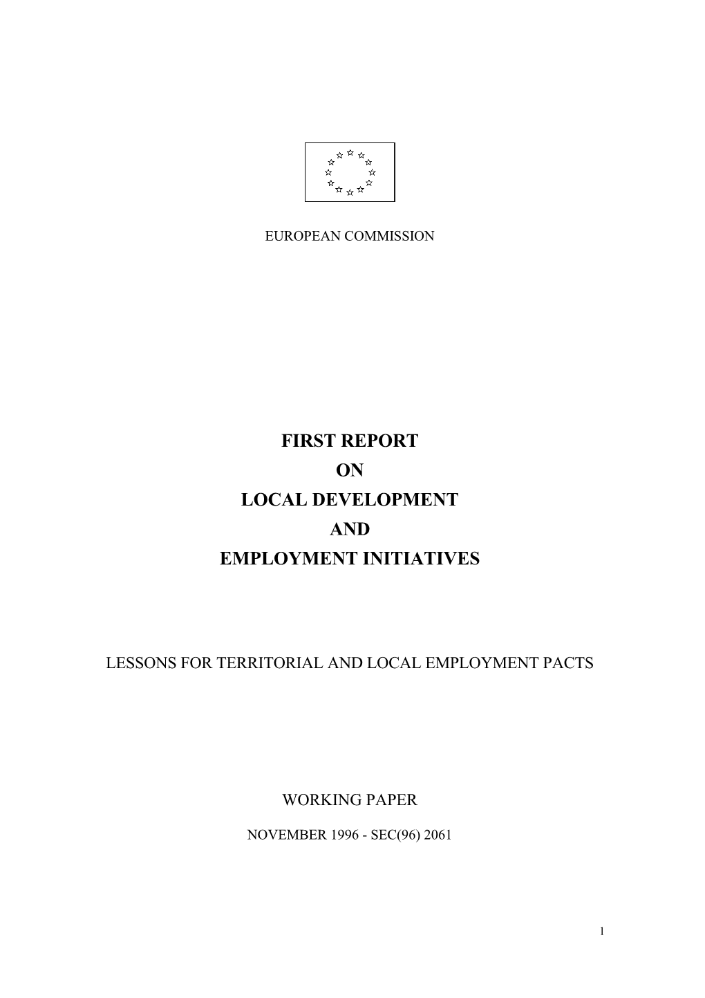 First Report on Local Development and Employment Initiatives