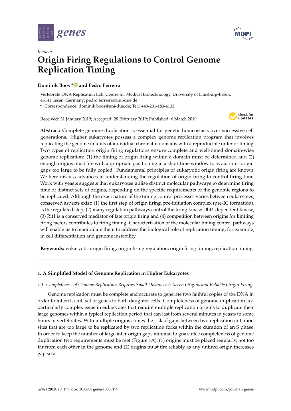 Origin Firing Regulations to Control Genome Replication Timing