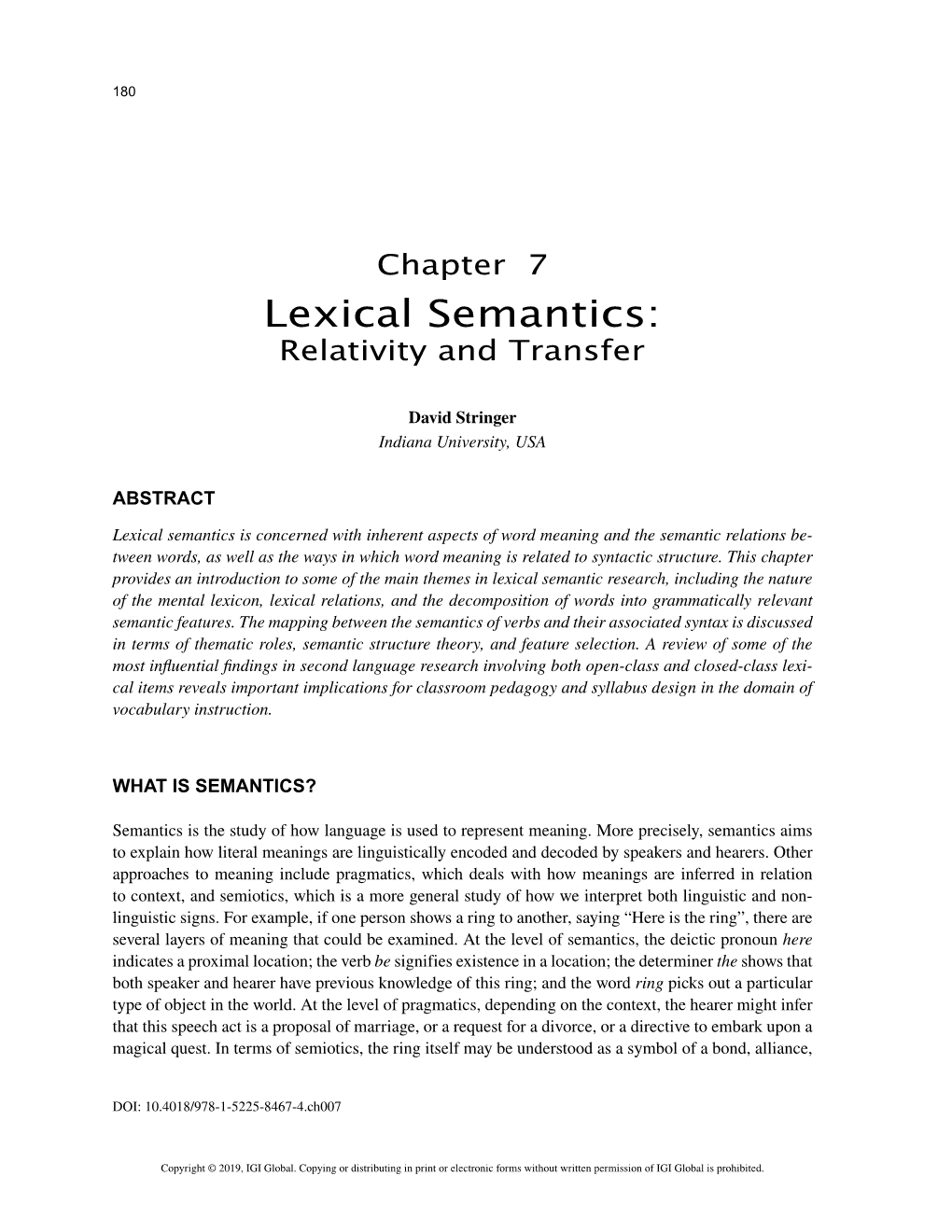 Lexical Semantics: Relativity and Transfer