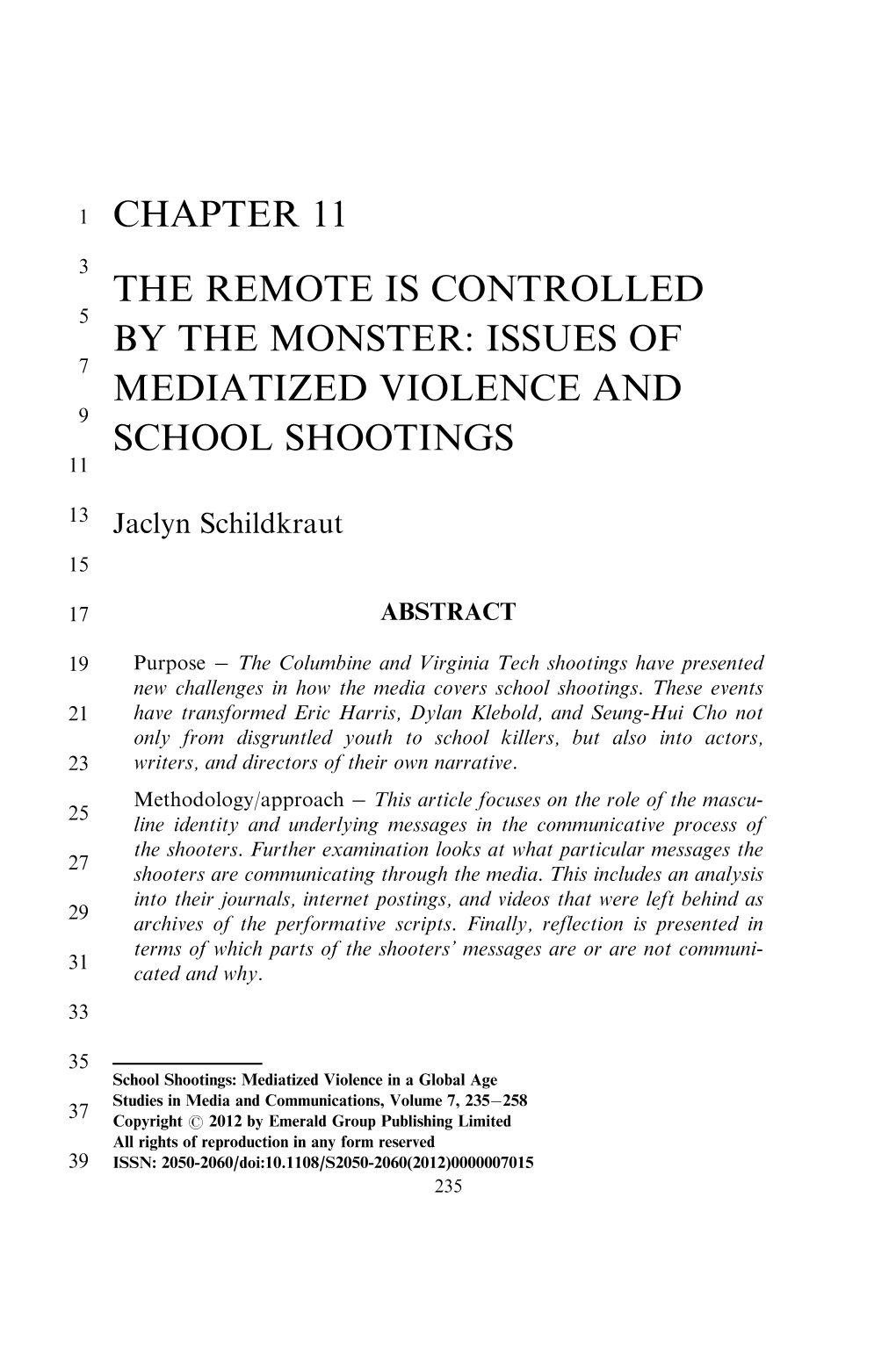 Issues of Mediatized Violence and School Shootings