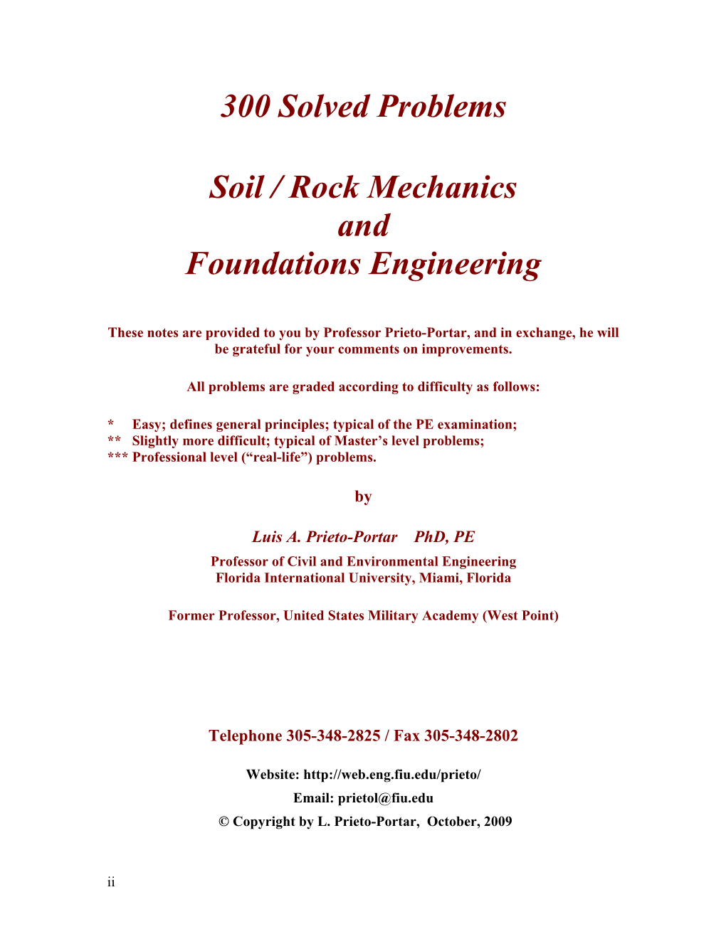 300 Solved Problems Soil / Rock Mechanics and Foundations