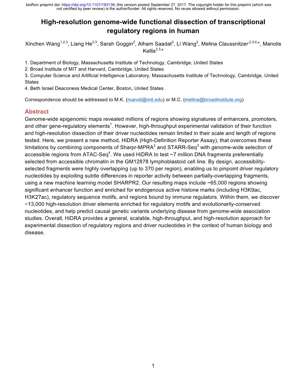 High-Resolution Genome-Wide Functional Dissection of Transcriptional Regulatory Regions in Human