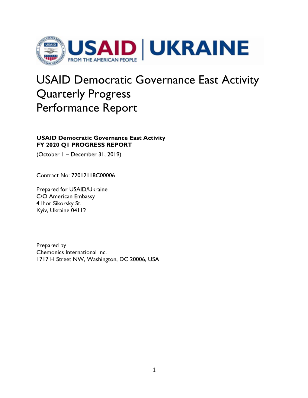 USAID Democratic Governance East Activity Quarterly Progress Performance Report