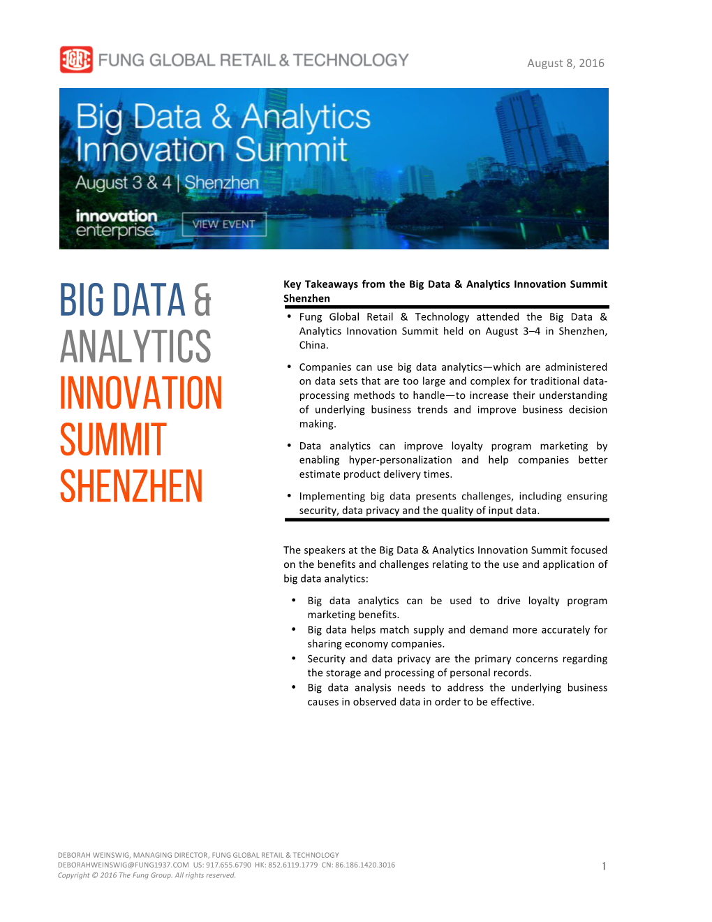 Big Data& Analytics Innovation Summit Shenzhen