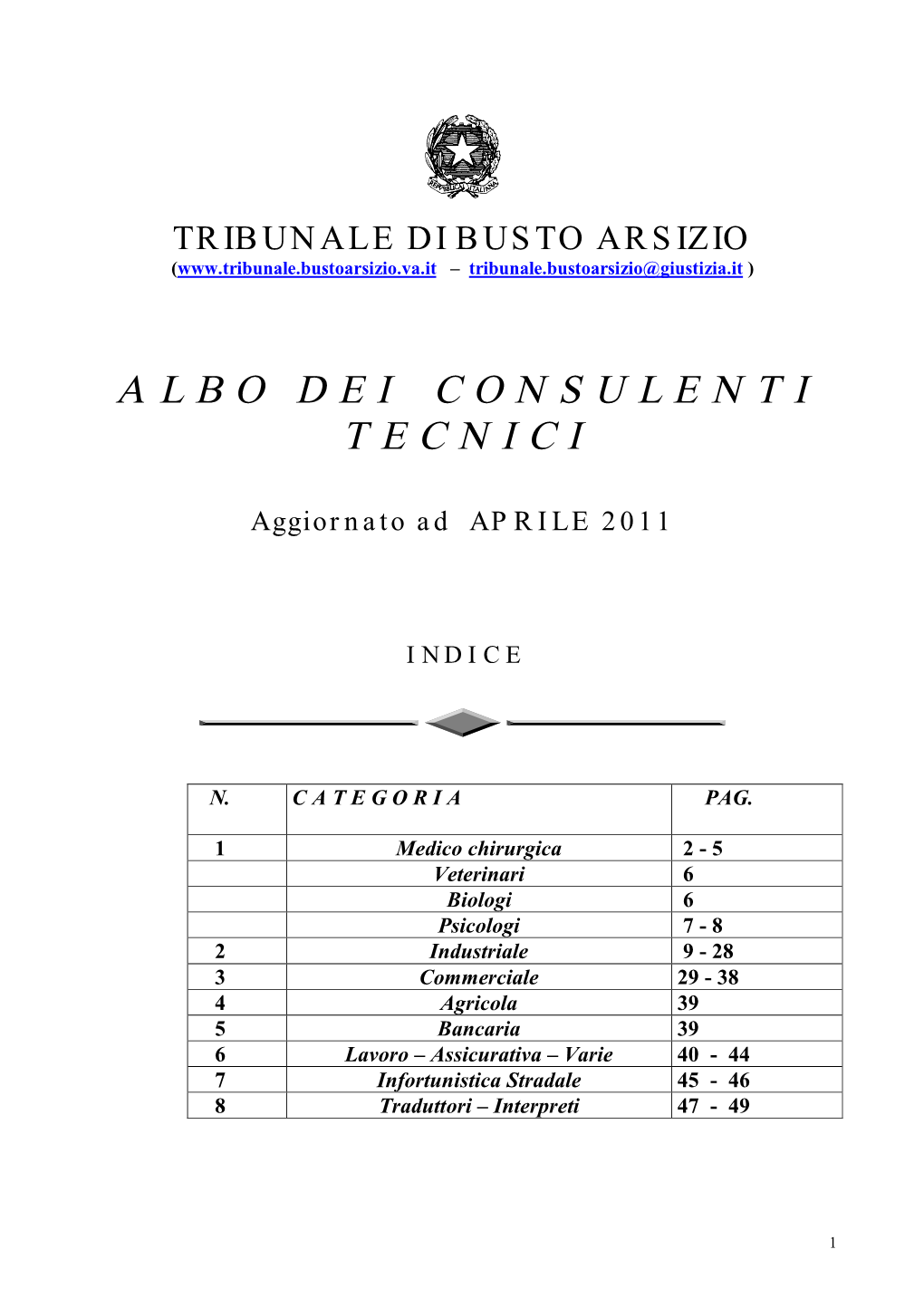 TRIBUNALE DI BUSTO ARSIZIO ( – Tribunale.Bustoarsizio@Giustizia.It )