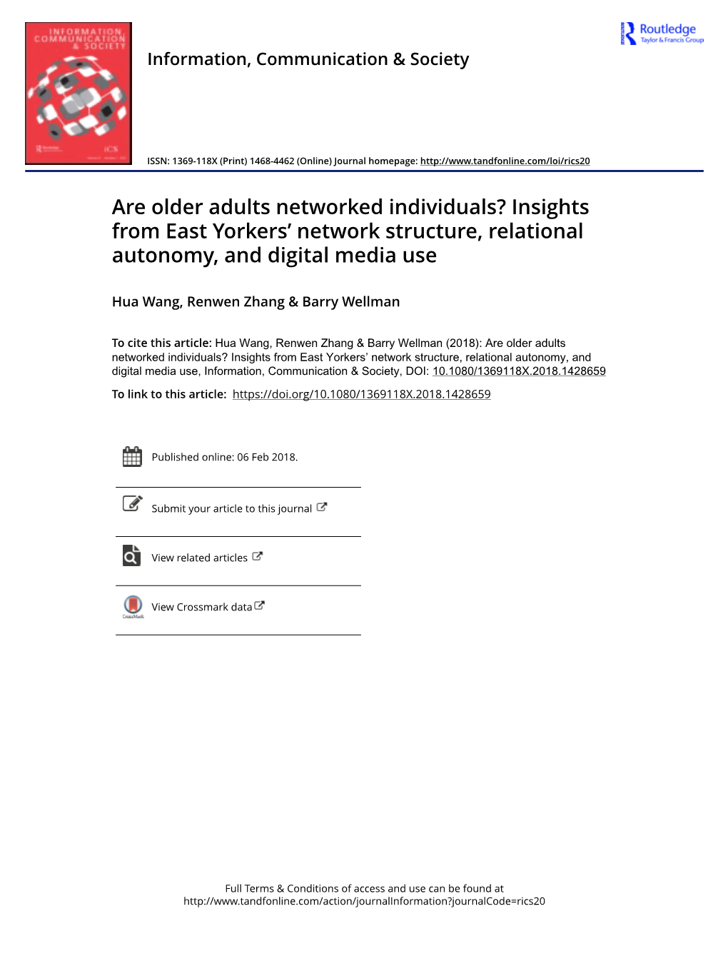 Are Older Adults Networked Individuals? Insights from East Yorkers’ Network Structure, Relational Autonomy, and Digital Media Use