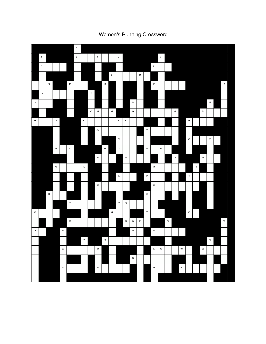 Women's Running Crossword