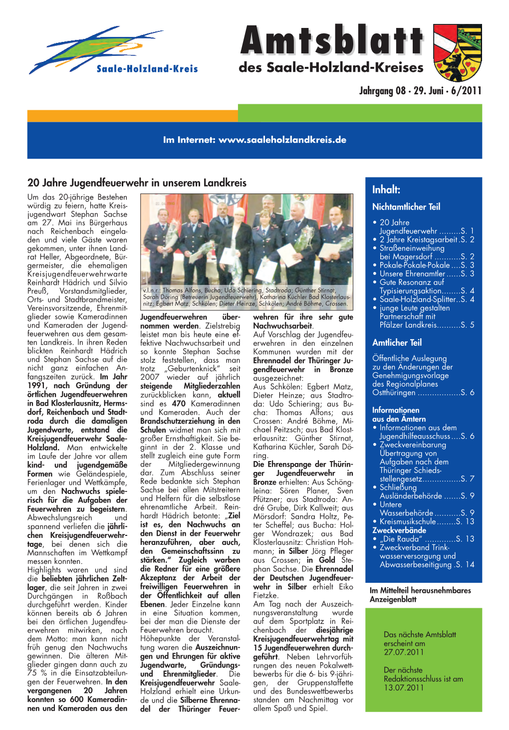 Amtsblattamtsblatt Saale-Holzland-Kreis Des Saale-Holzland-Kreises