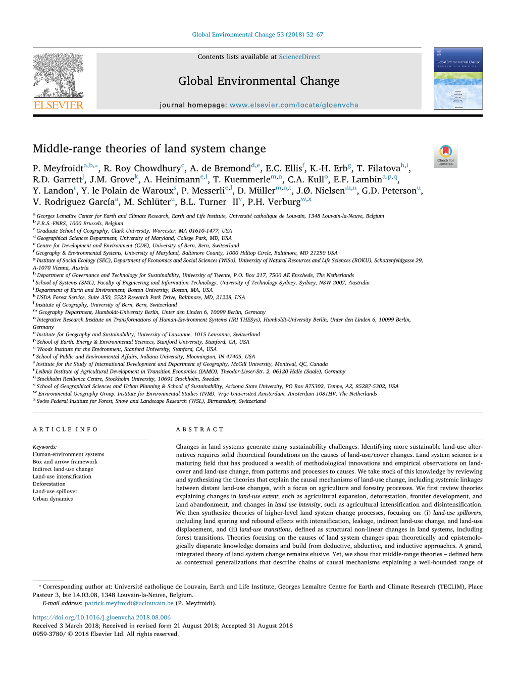 Middle-Range Theories of Land System Change T ⁎ P