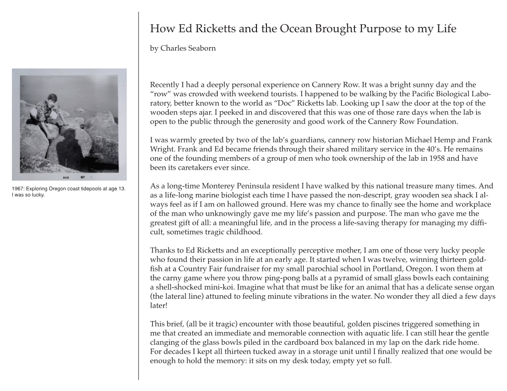 How Ed Ricketts and the Ocean Brought Purpose to My Life