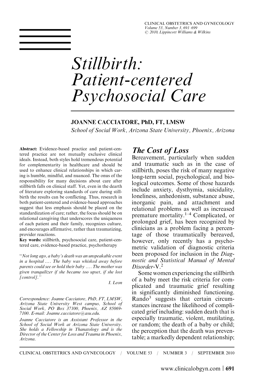 Stillbirth: Patient-Centered Psychosocial Care