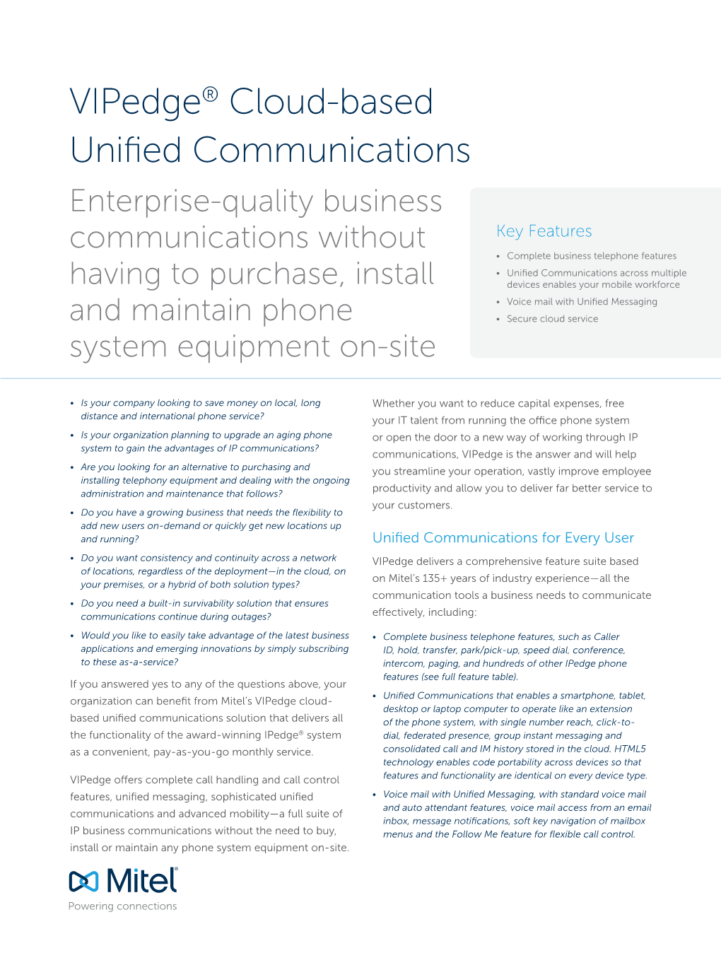 Vipedge® Cloud-Based Unified Communications