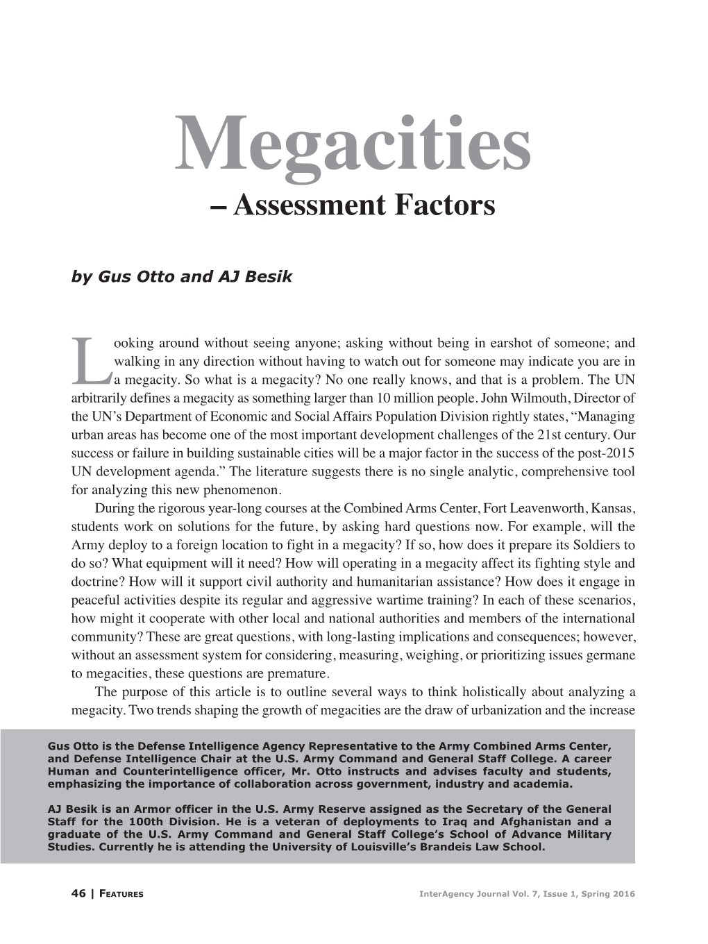 Megacities – Assessment Factors