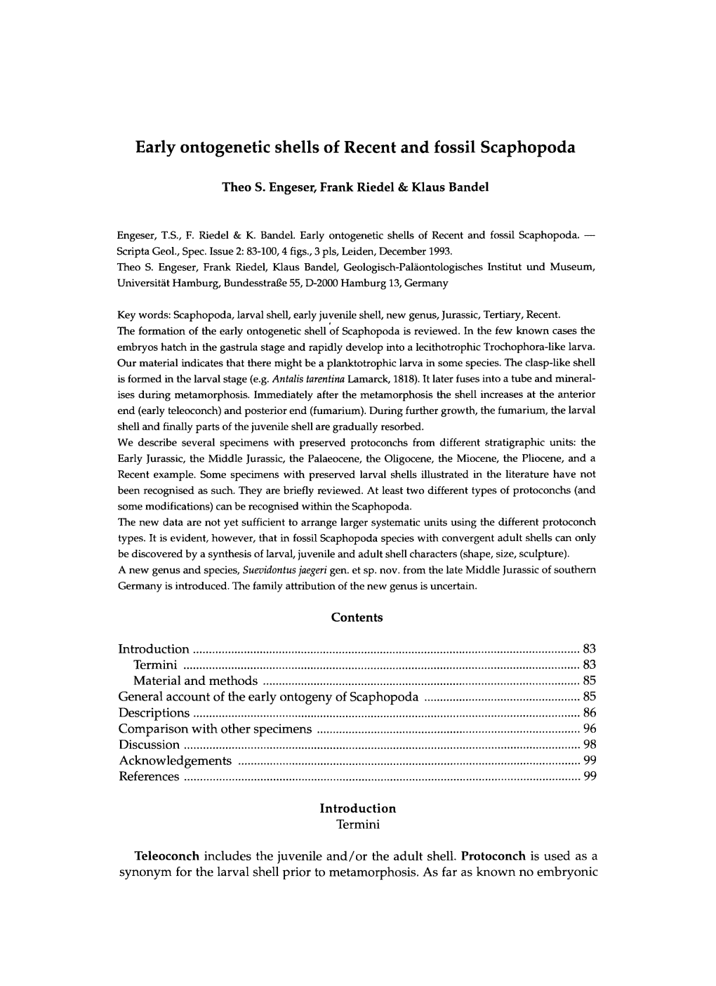 Early Ontogenetic Shells of Recent and Fossil Scaphopoda