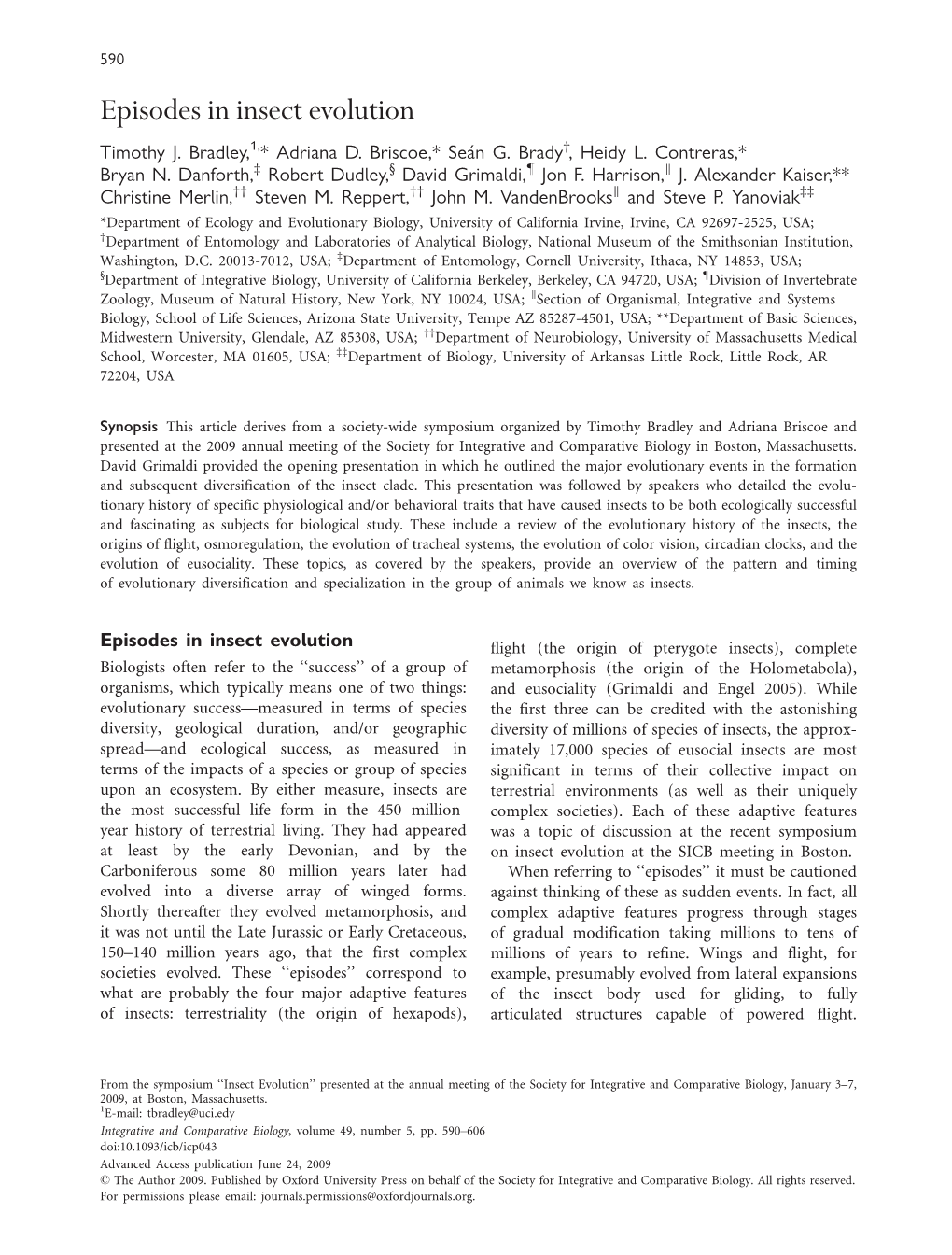 Episodes in Insect Evolution Timothy J