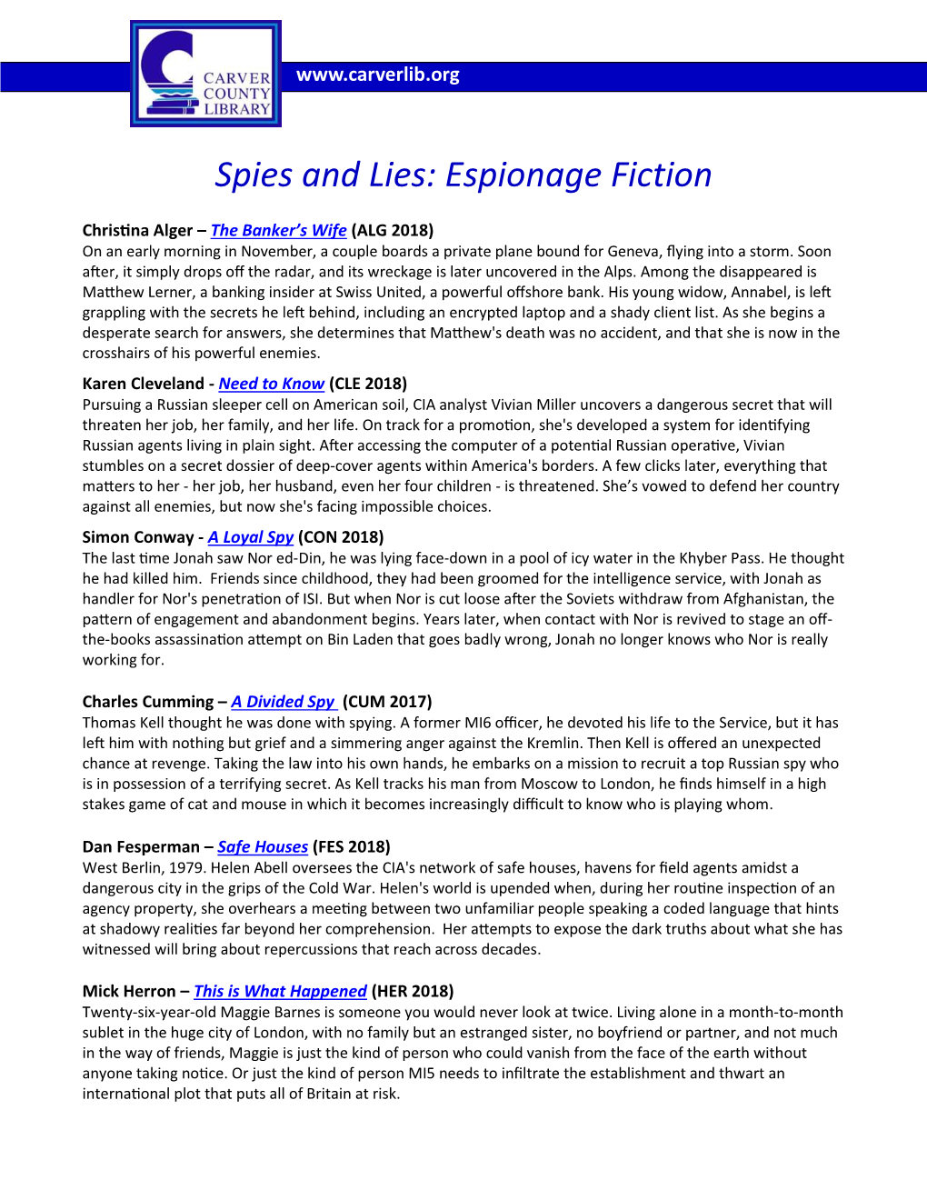 Spies and Lies: Espionage Fiction