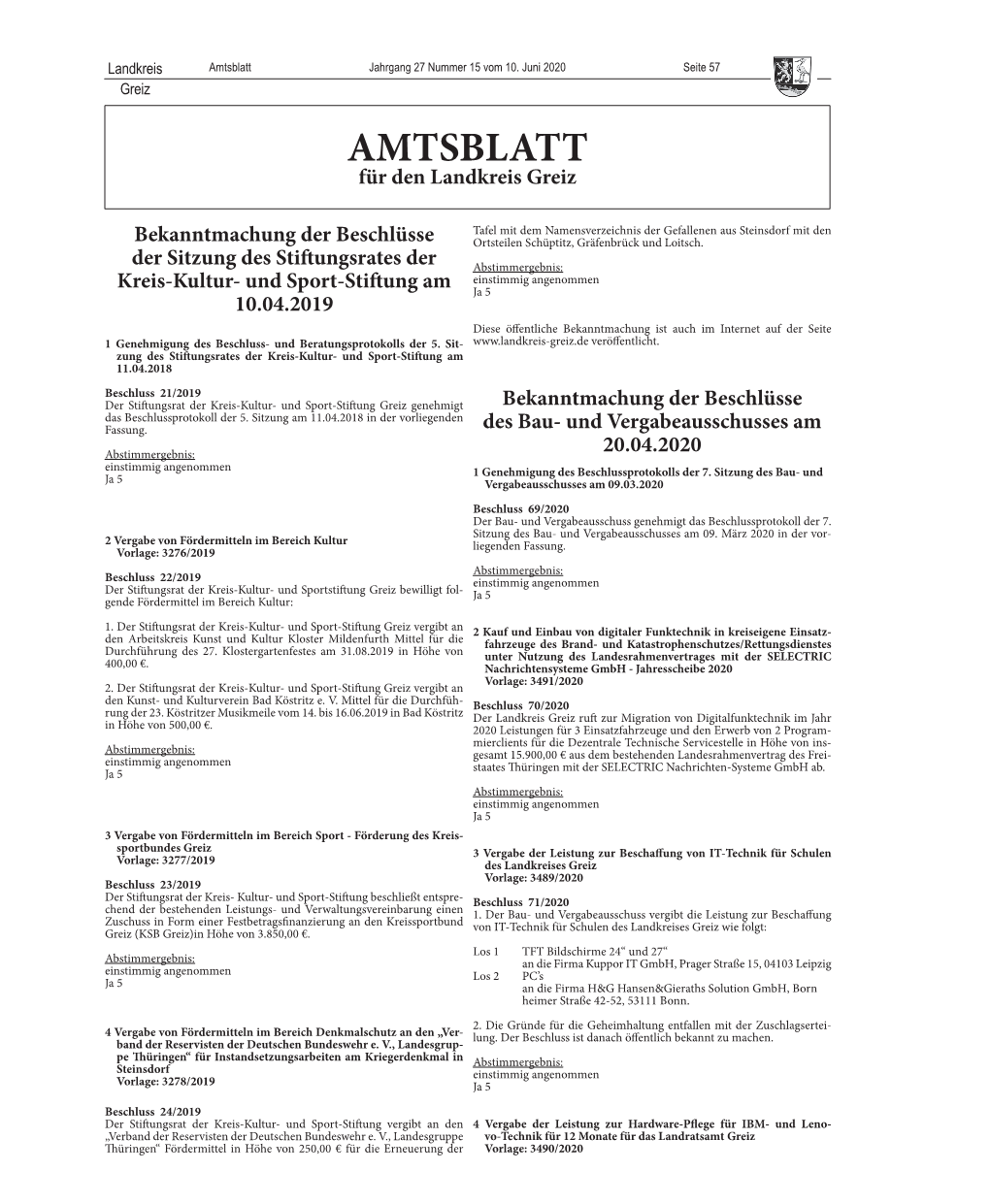 Amtsblatt Jahrgang 27 Nummer 15 Vom 10