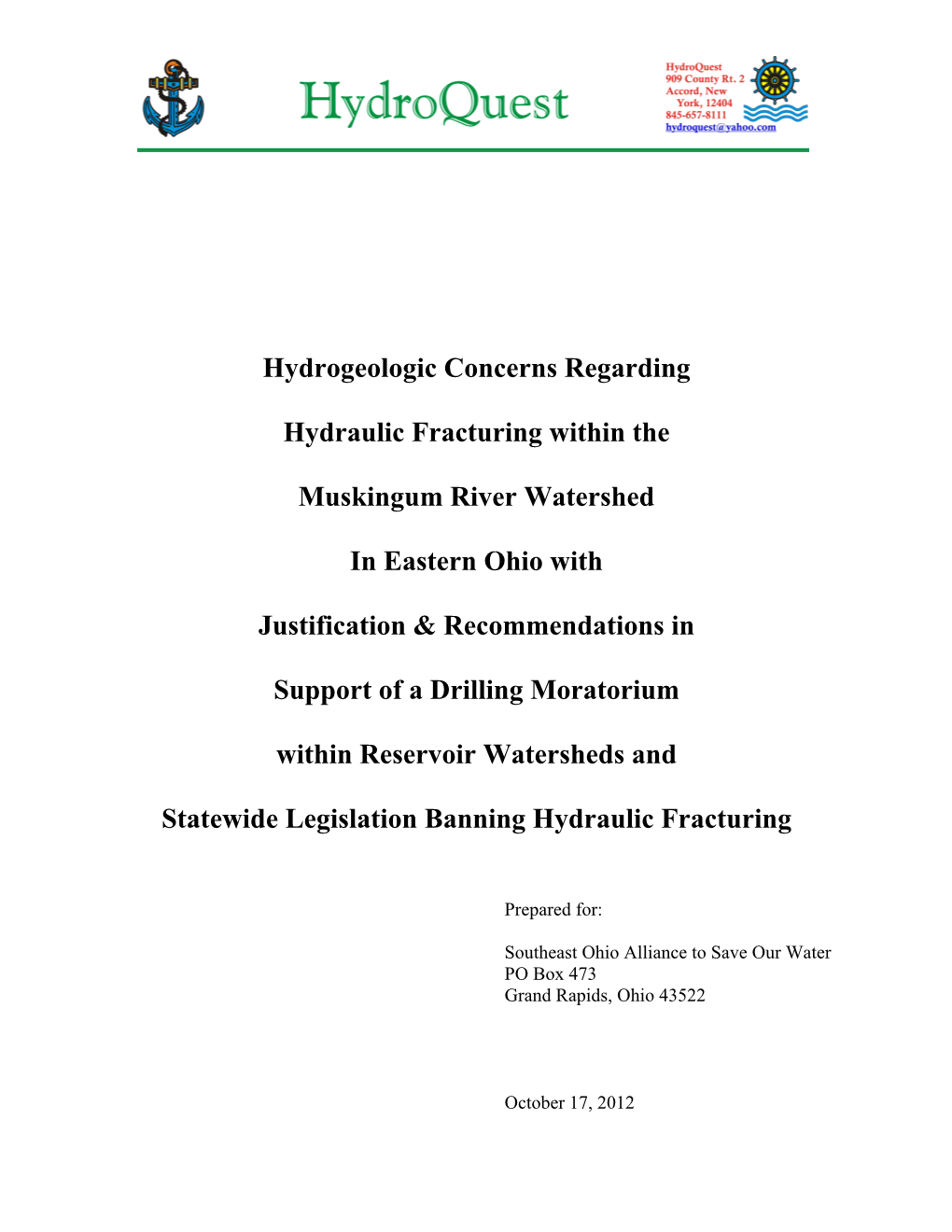Hydrogeologic Concerns Regarding Hydraulic