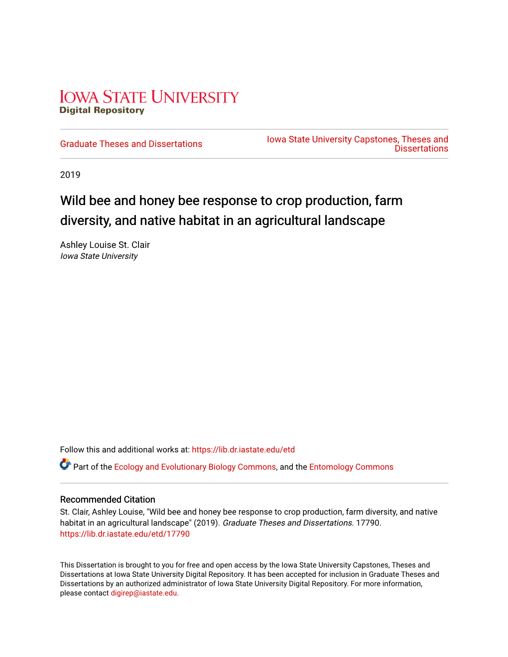 Wild Bee and Honey Bee Response to Crop Production, Farm Diversity, and Native Habitat in an Agricultural Landscape