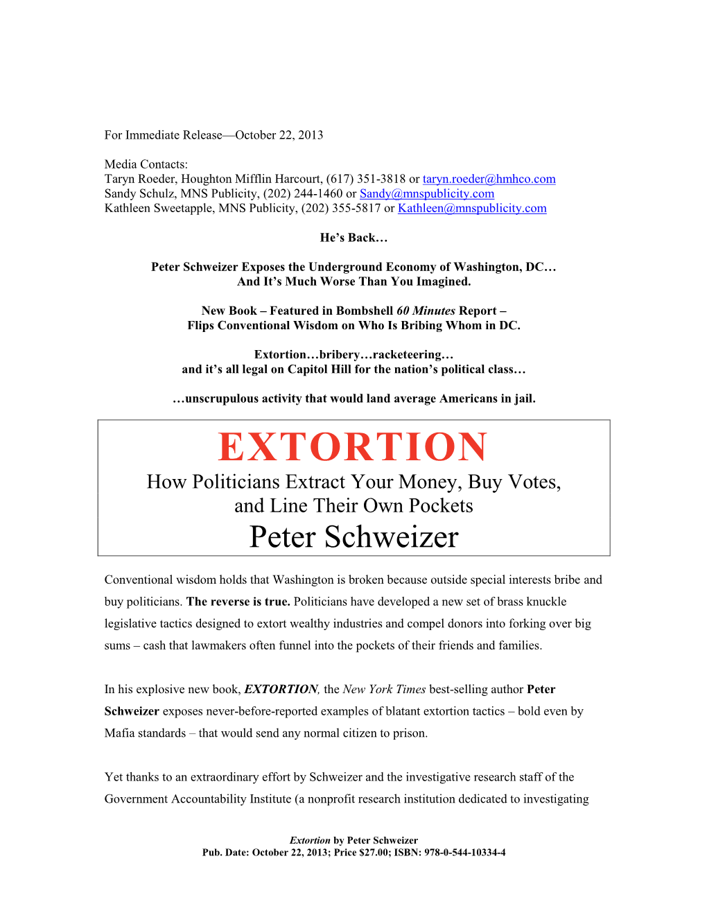 Extortion Press Release